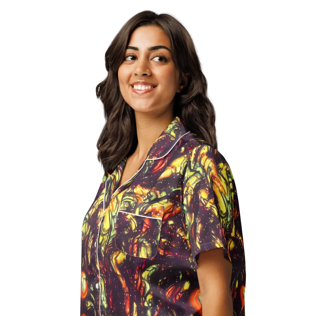 Cosmic Wildfire on Women's Short Sleeve Pajama Top — Left Front