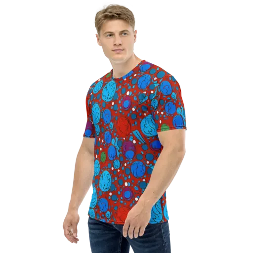 Scarlet Orbit on a Men's Crew Neck T-Shirt