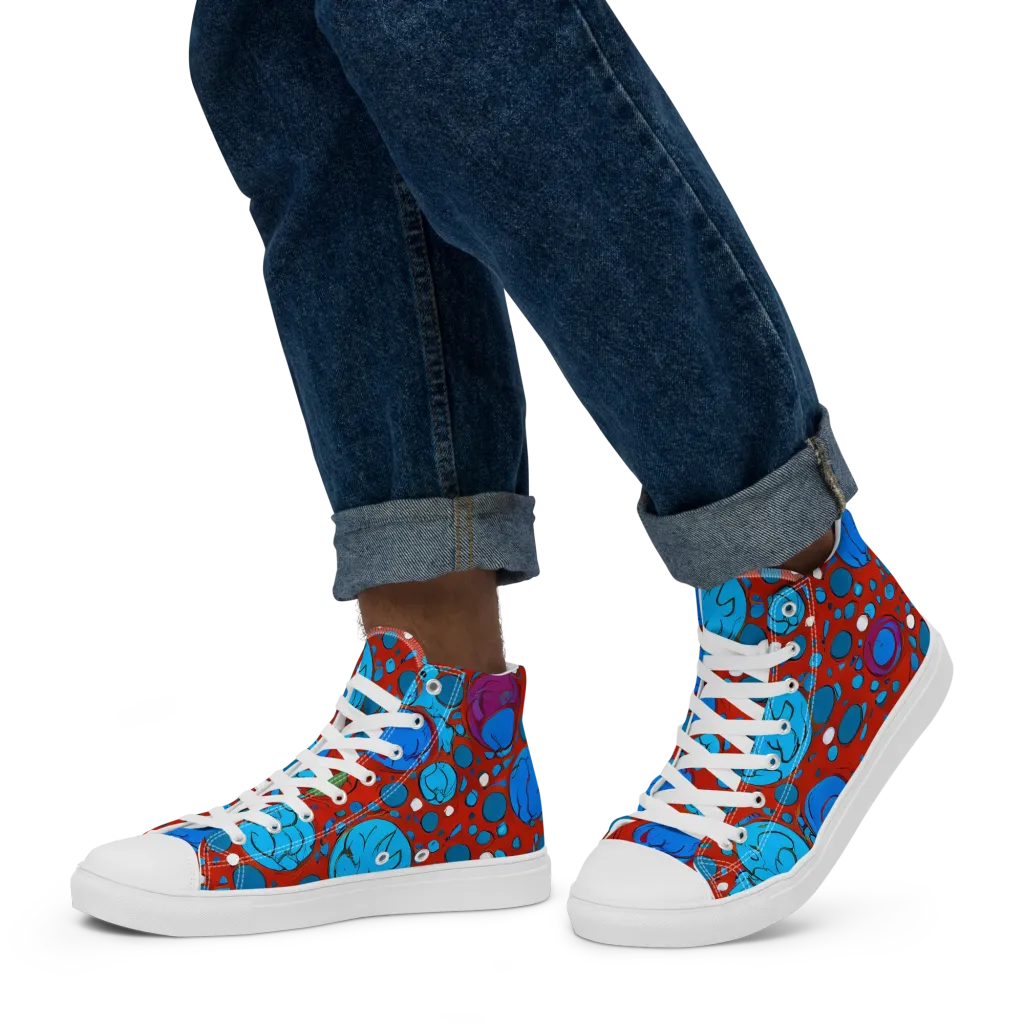 Scarlet Orbit on Men's High Top Canvas Shoes — Left