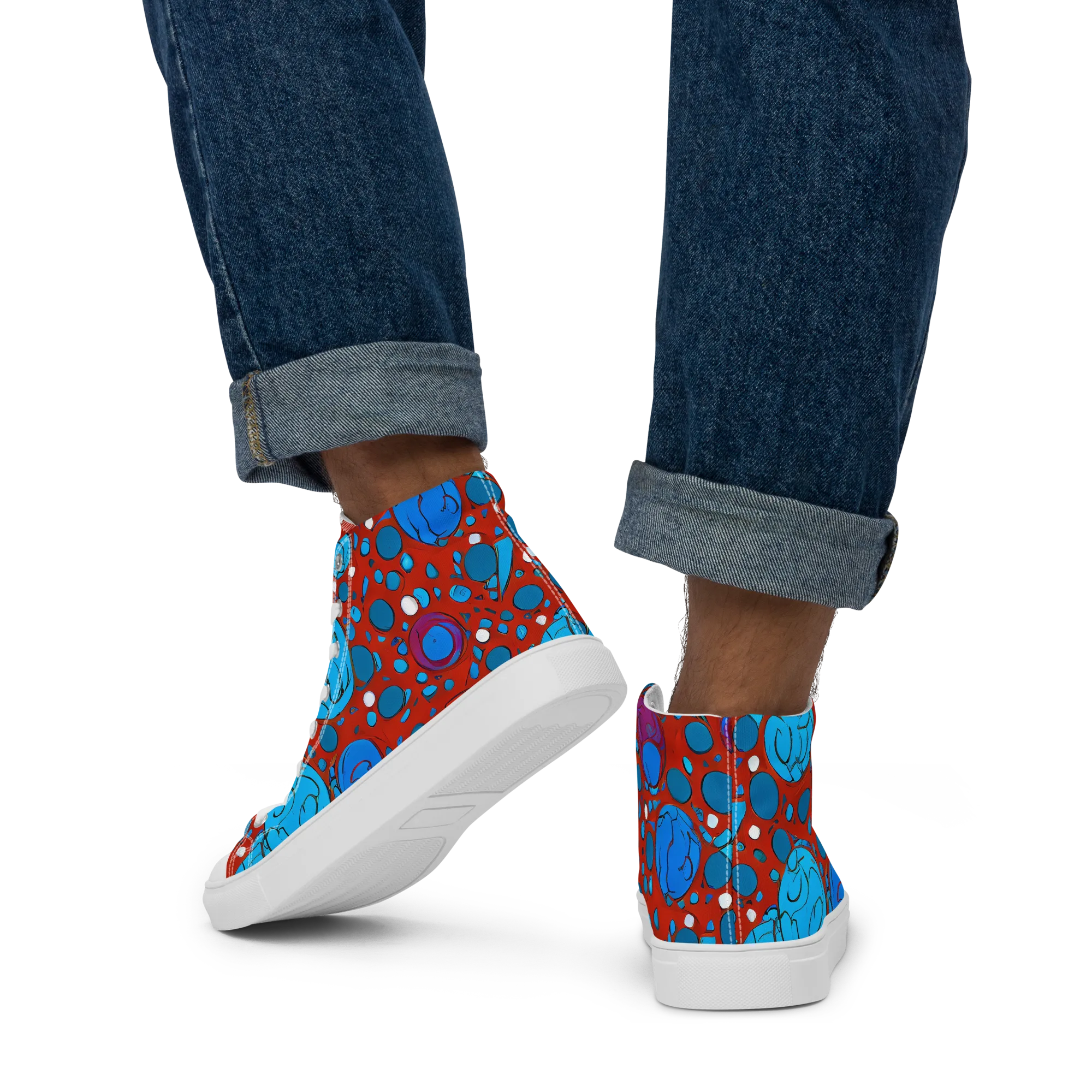 Scarlet Orbit on Men's High Top Canvas Shoes — Back