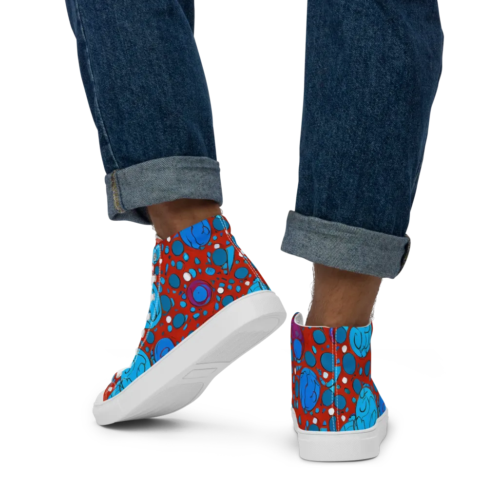 Scarlet Orbit on Men's High Top Canvas Shoes — Back