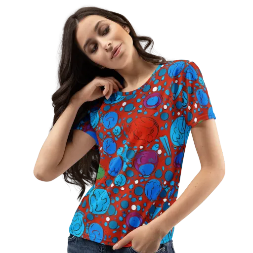 Scarlet Orbit on a Women's Crew Neck T-Shirt