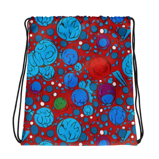 Scarlet Orbit on a Drawstring Bag