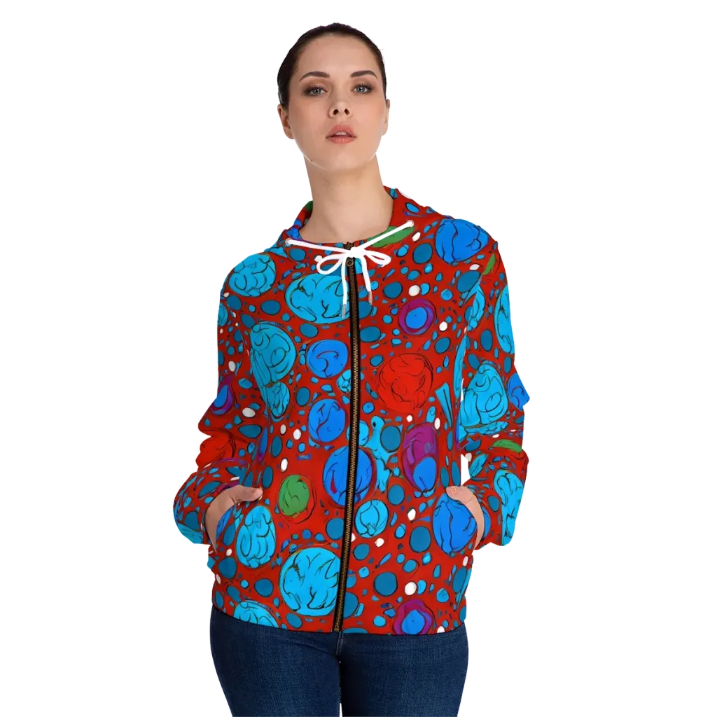 Scarlet Orbit on Women's Full-Zip Hoodie — Front On Person