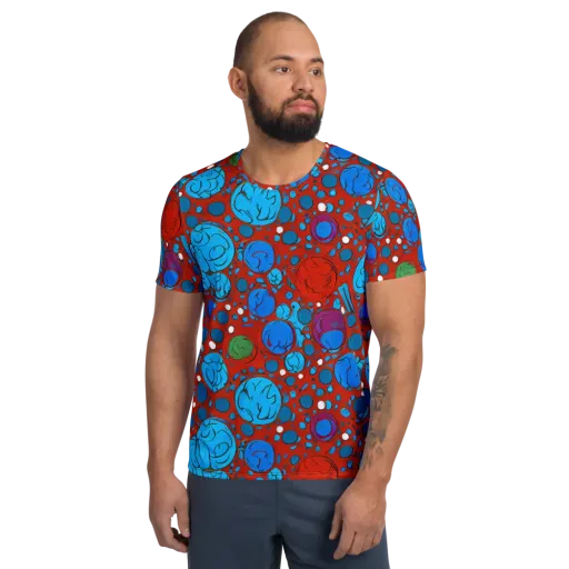 Scarlet Orbit on a Men's Athletic T-Shirt