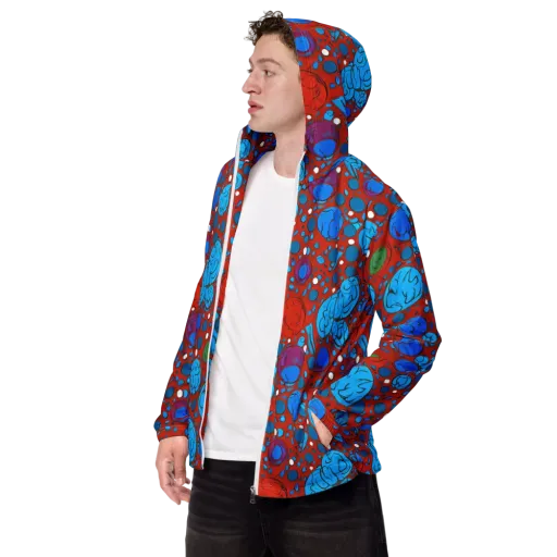 Scarlet Orbit on a Men's Windbreaker