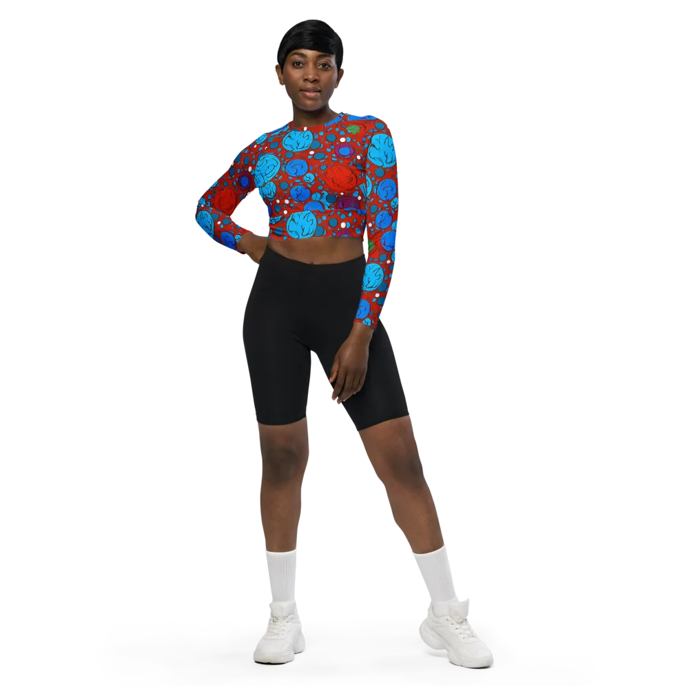 Scarlet Orbit on Long Sleeve Crop Top — Front