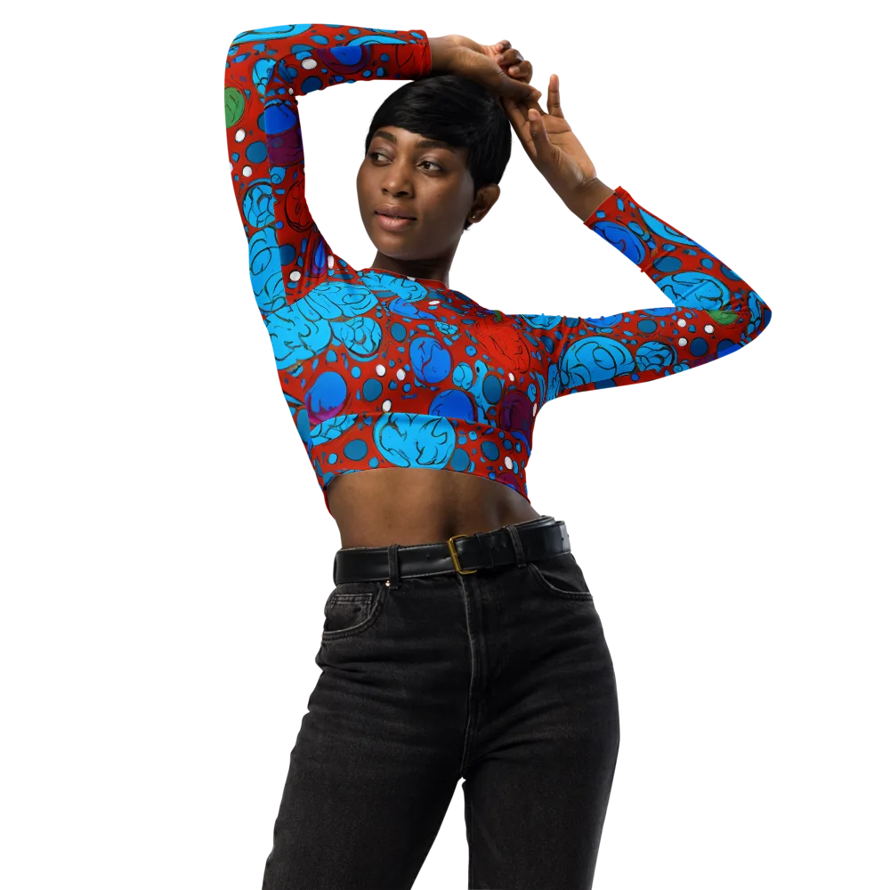 Scarlet Orbit on Long Sleeve Crop Top — Front