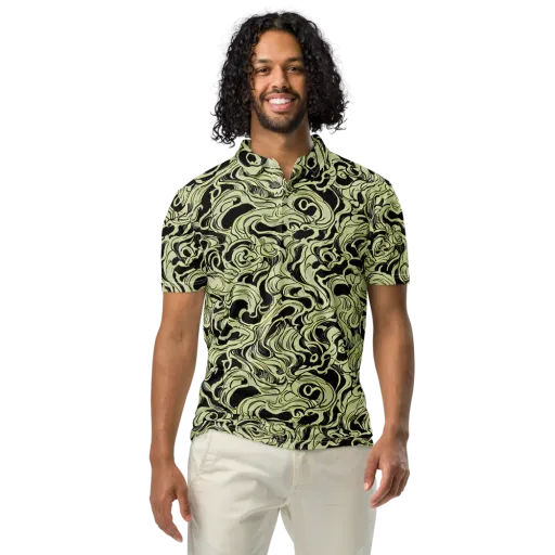 Obsidian Organics on a Men's Slim Fit Polo Shirt