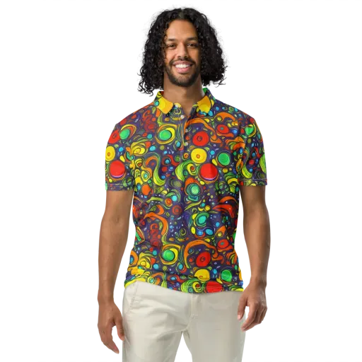 Orbiting Colors on a Men's Slim Fit Polo Shirt
