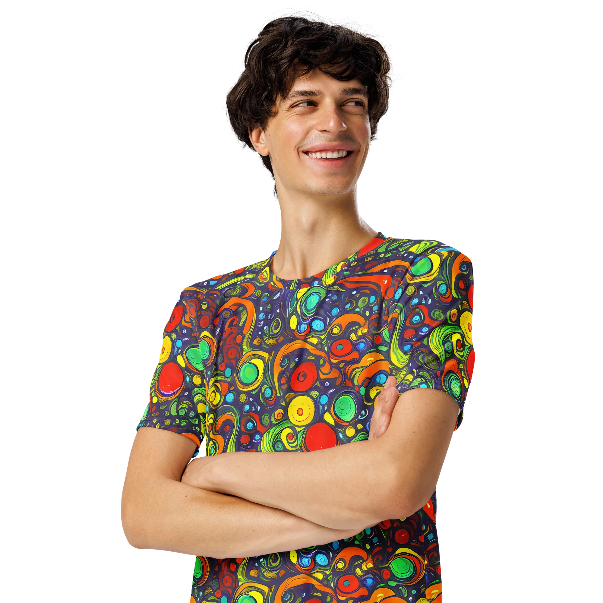Orbiting Colors on Men's Crew Neck T-Shirt — Left Front