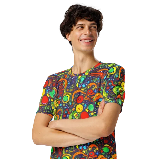 Orbiting Colors on a Men's Crew Neck T-Shirt