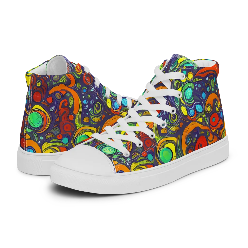 Orbiting Colors on Men's High Top Canvas Shoes — Left