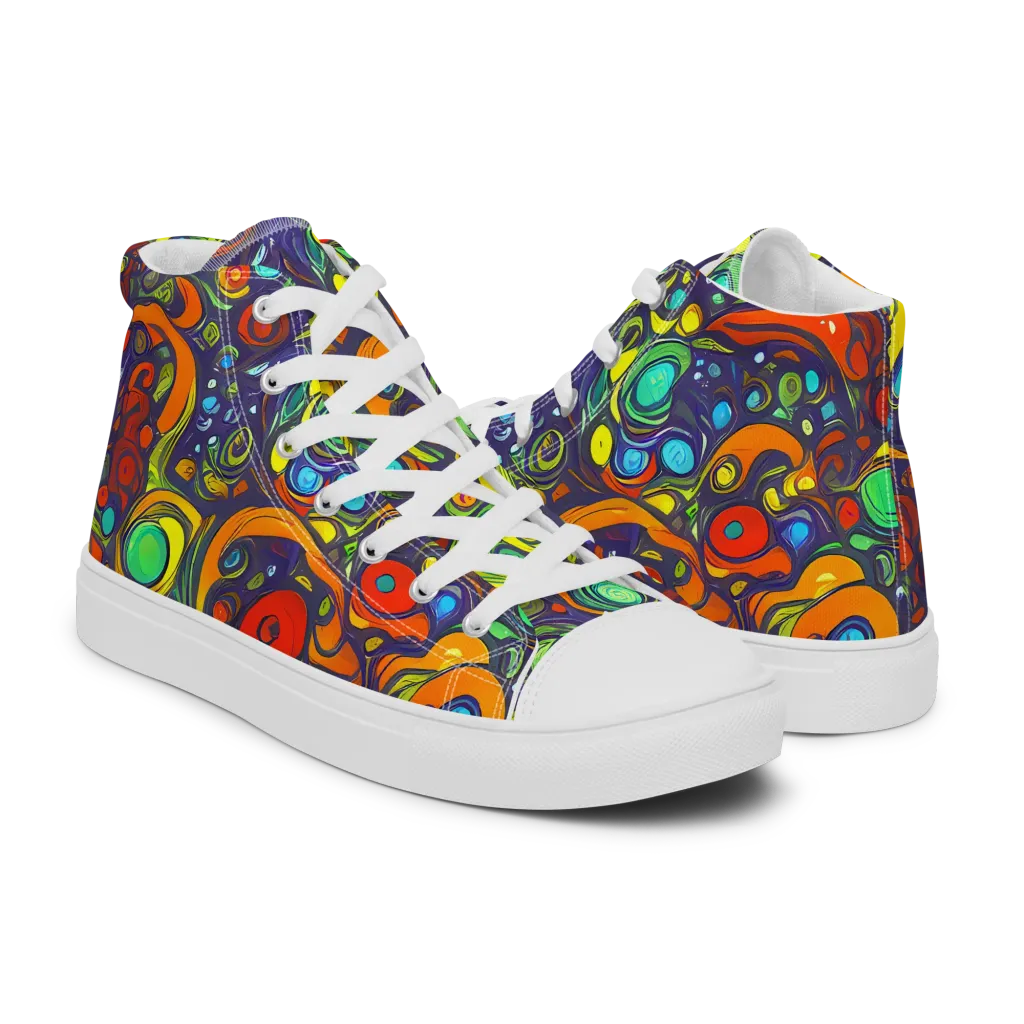 Orbiting Colors on Men's High Top Canvas Shoes — Right