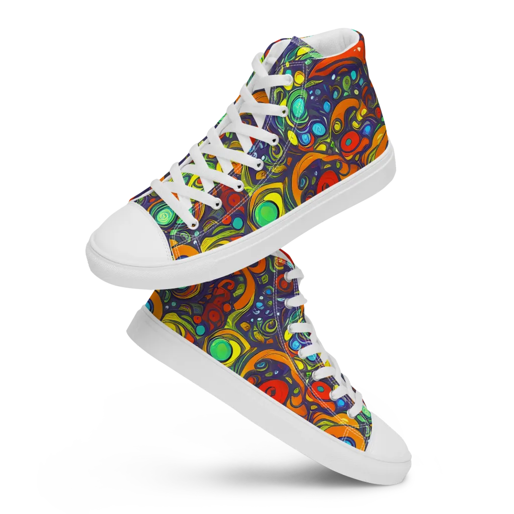Orbiting Colors on Men's High Top Canvas Shoes — Front