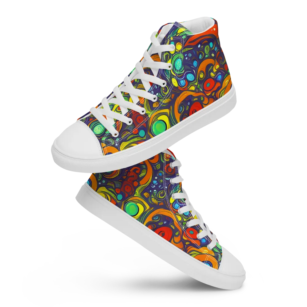 Orbiting Colors on Women's High Top Canvas Shoes — Front