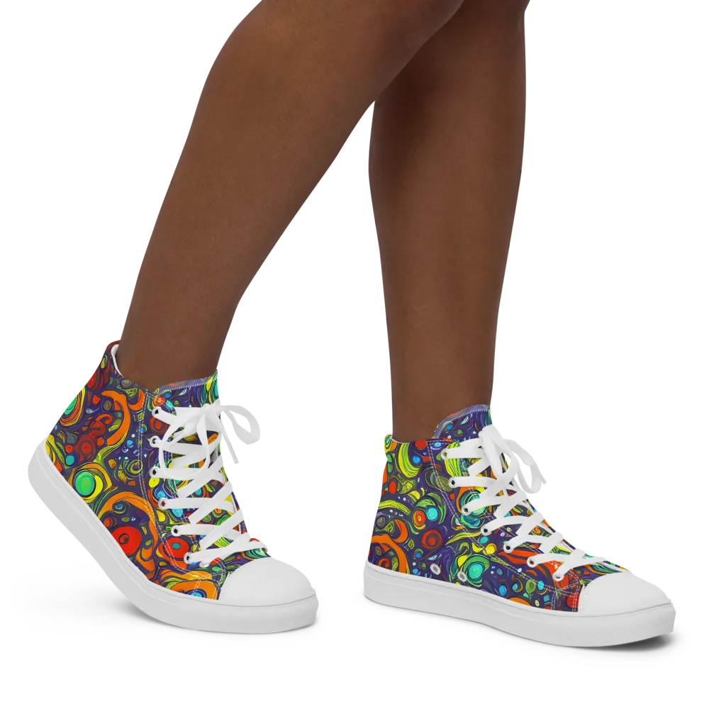 Orbiting Colors on Women's High Top Canvas Shoes — Right