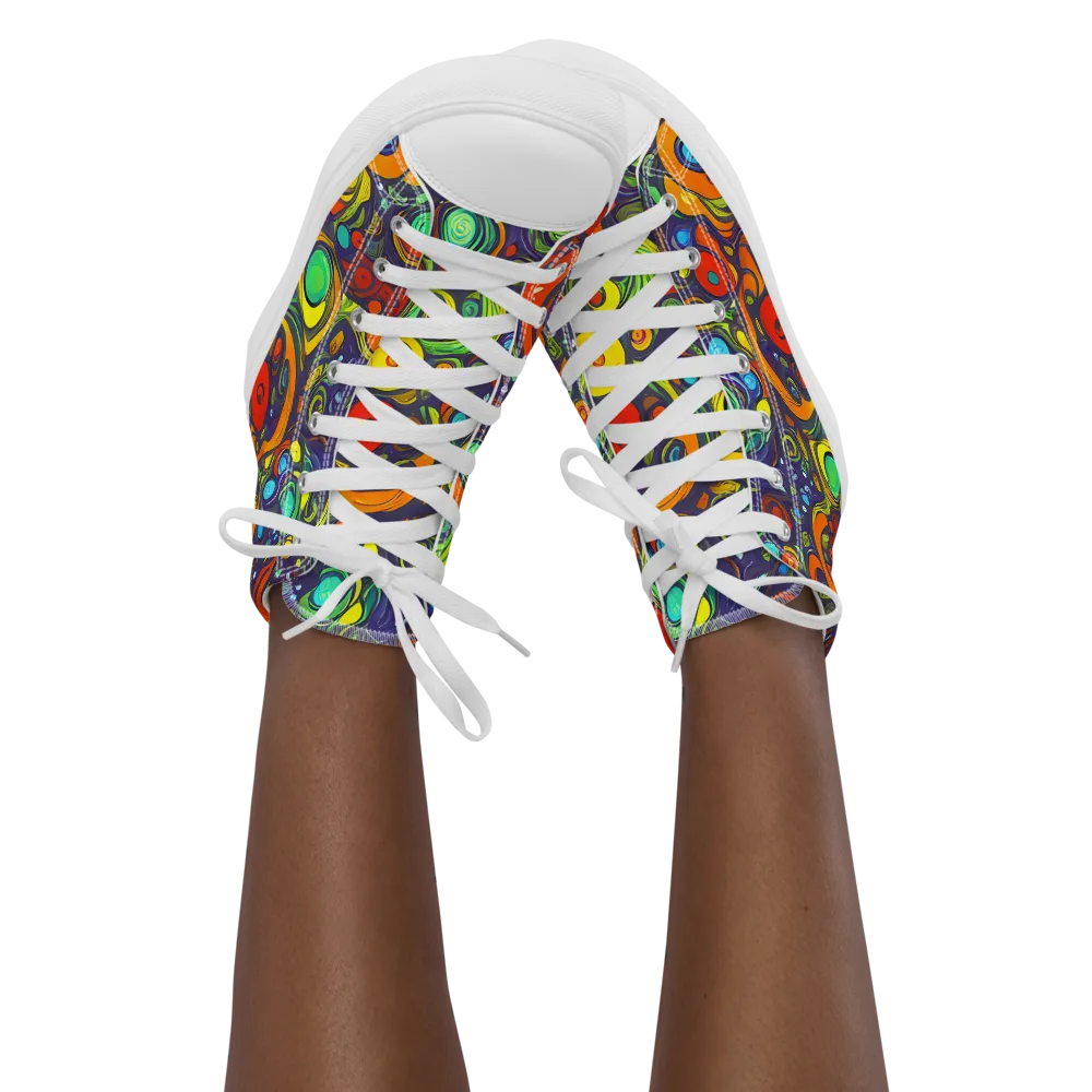 Orbiting Colors on Women's High Top Canvas Shoes — Front