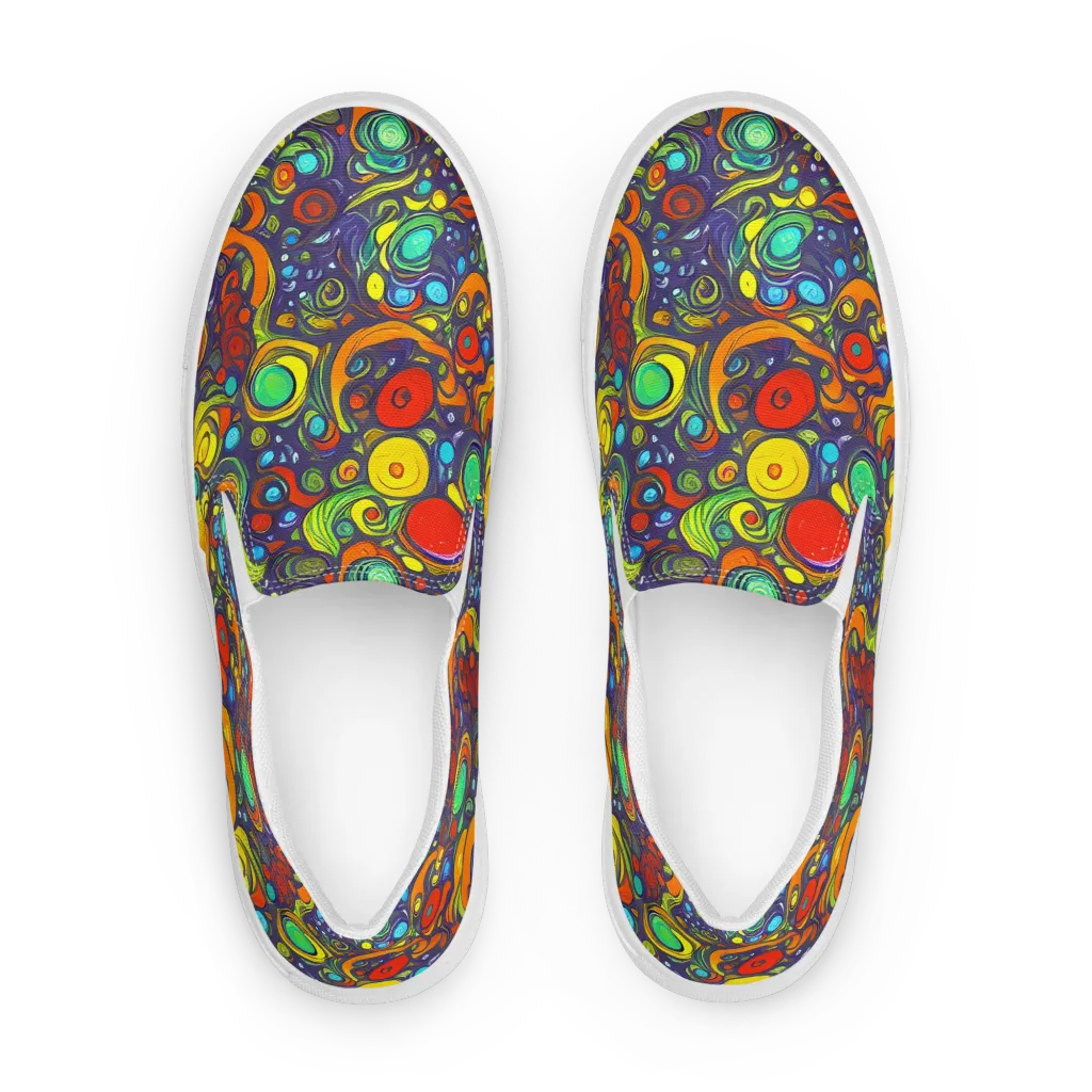 Orbiting Colors on Men's Slip-On Canvas Shoes — Front