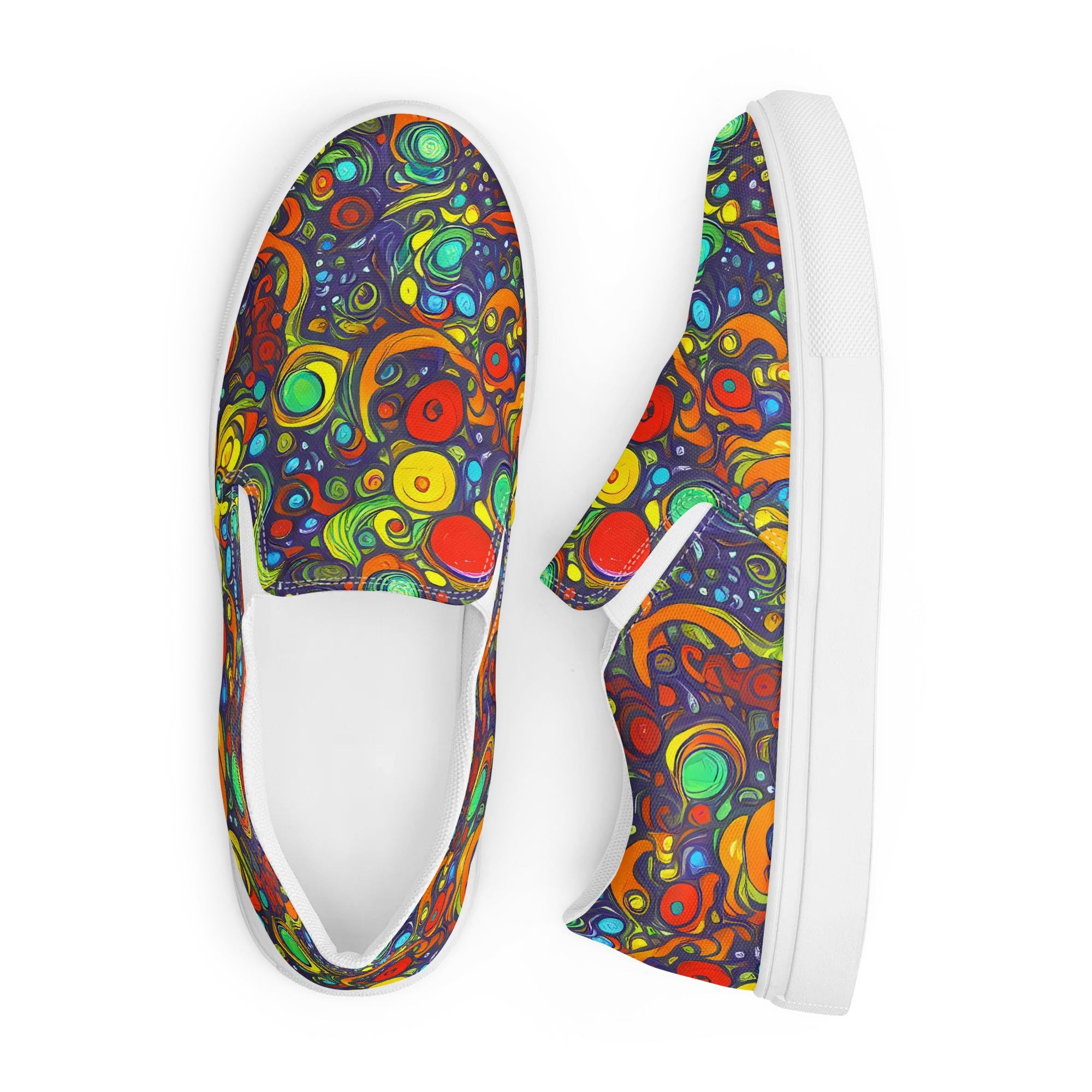 Orbiting Colors on Men's Slip-On Canvas Shoes — Front