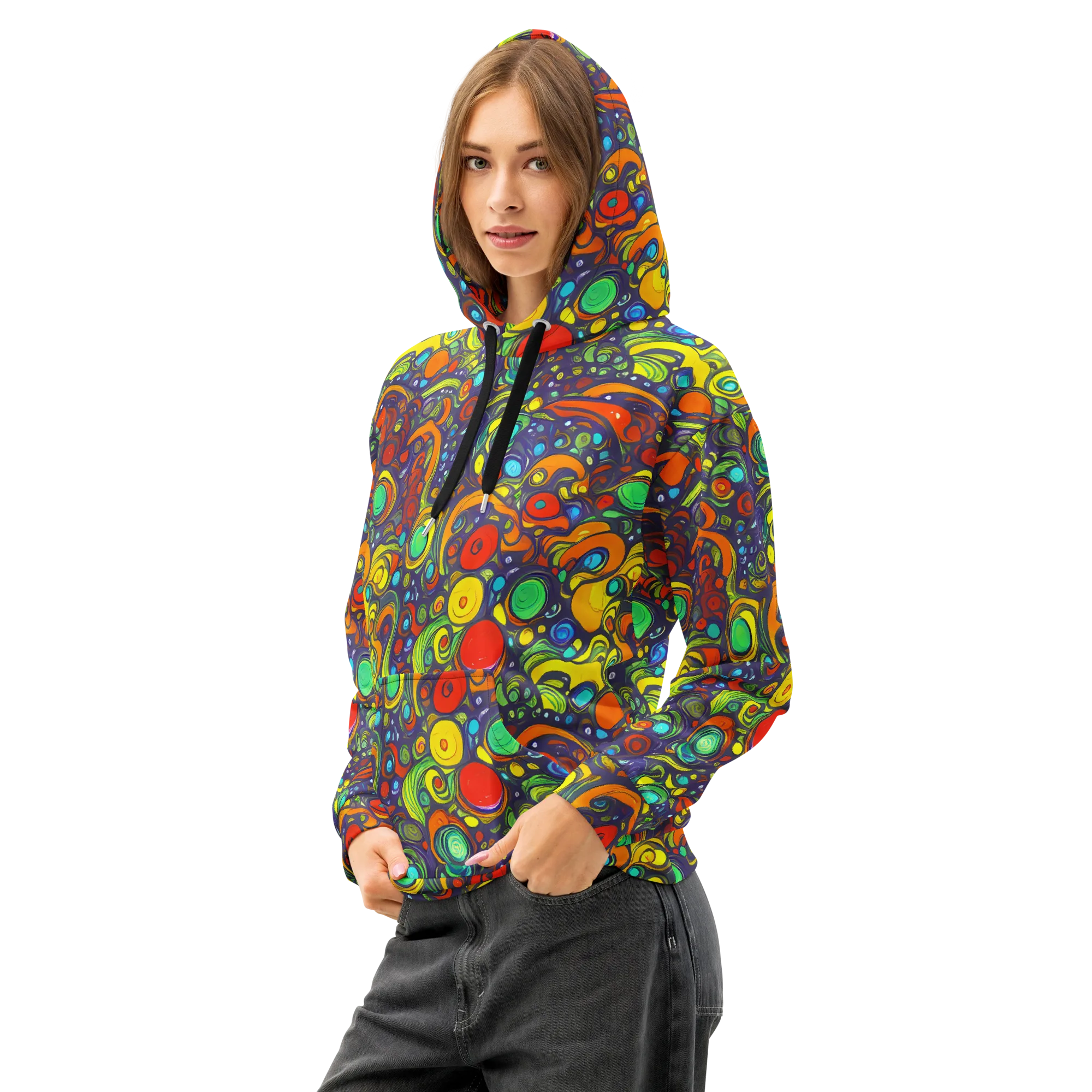 Orbiting Colors on Cotton Hoodie — Left Front