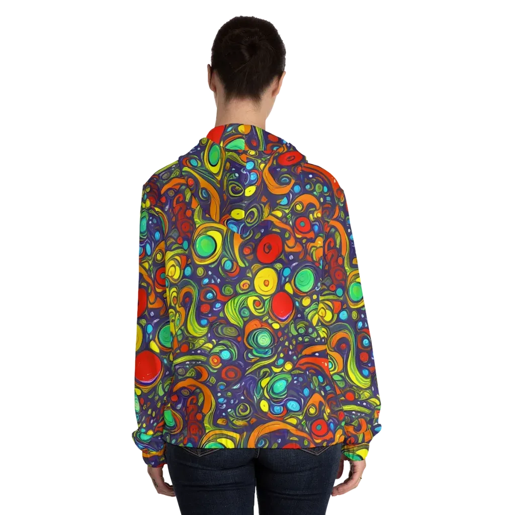 Orbiting Colors on Women's Full-Zip Hoodie — Back On Person