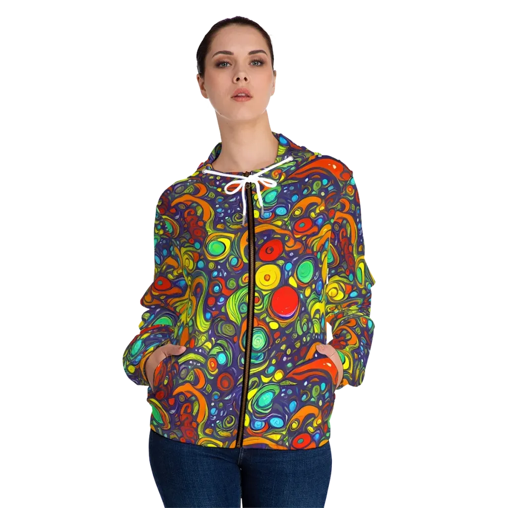 Orbiting Colors on Women's Full-Zip Hoodie — Front On Person
