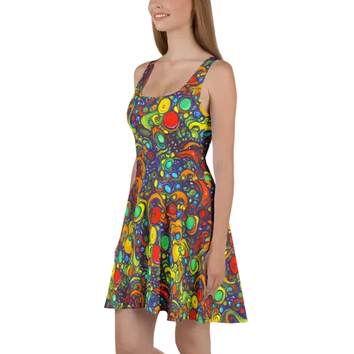 Orbiting Colors on a Skater Dress
