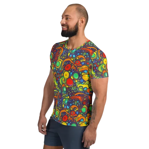 Orbiting Colors on a Men's Athletic T-Shirt