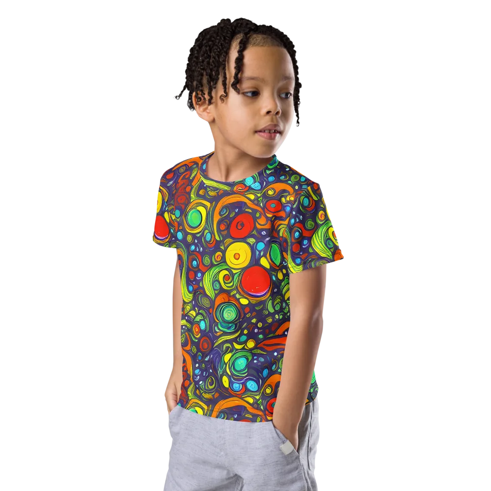 Orbiting Colors on Kids Crew Neck T-Shirt — Left Front