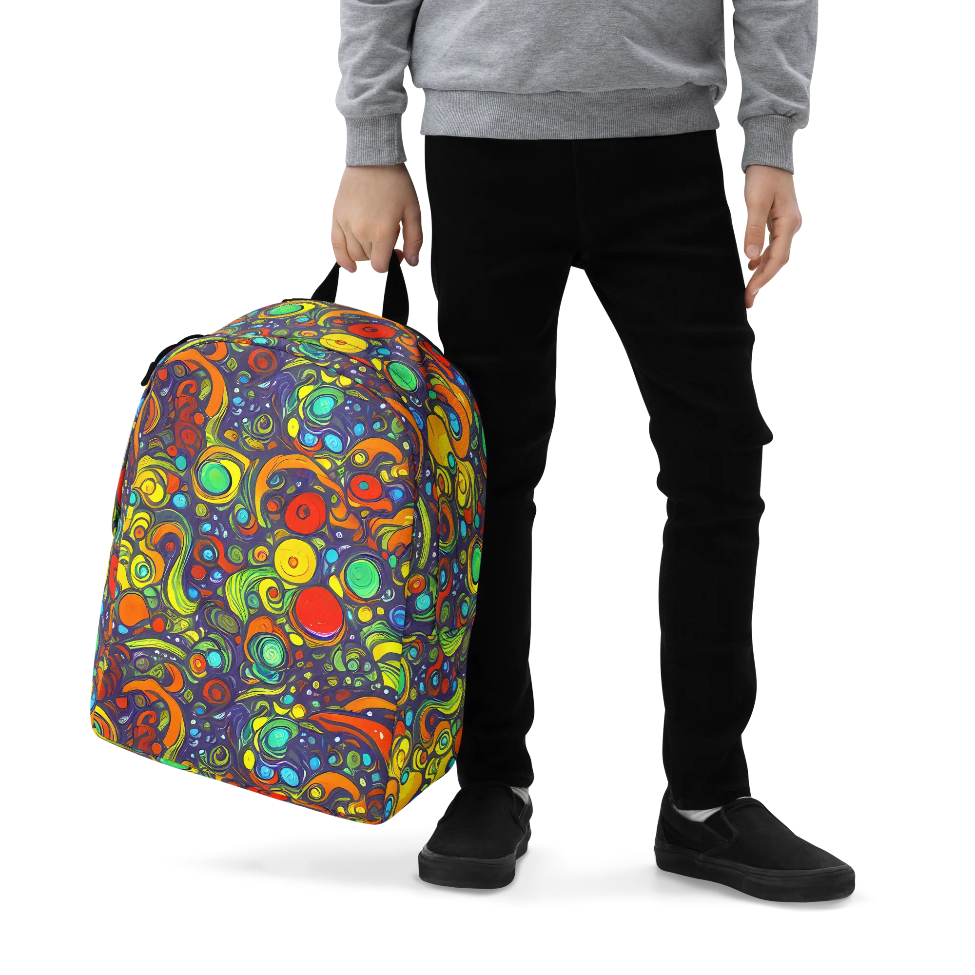 Orbiting Colors on Minimalist Backpack — Zoomed-in