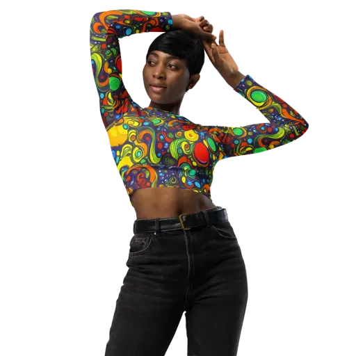 Orbiting Colors on a Long Sleeve Crop Top