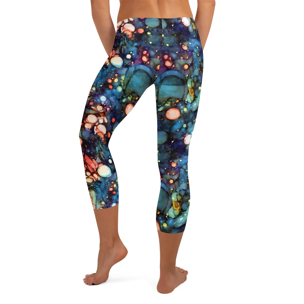 Blue Nebula Bloom on Capri Leggings — Back