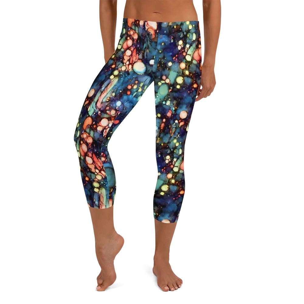 Blue Nebula Bloom on Capri Leggings — Front