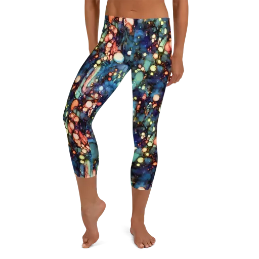 Blue Nebula Bloom on a Capri Leggings