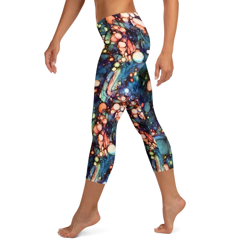 Blue Nebula Bloom on Capri Leggings — Left