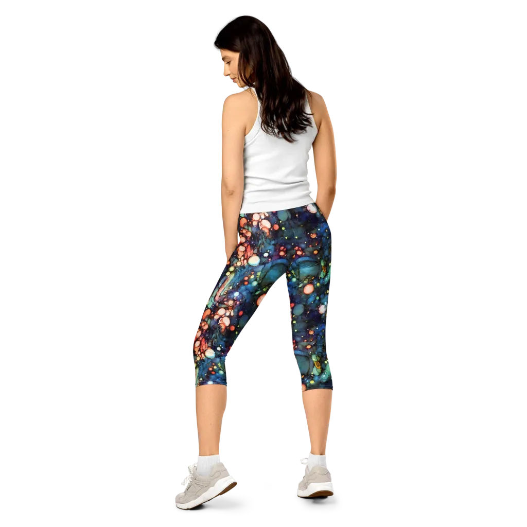 Blue Nebula Bloom on Capri Leggings — Back