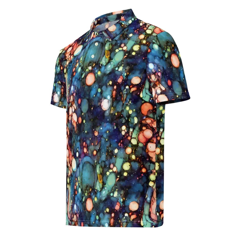 Blue Nebula Bloom on Men's Slim Fit Polo Shirt — Left Front