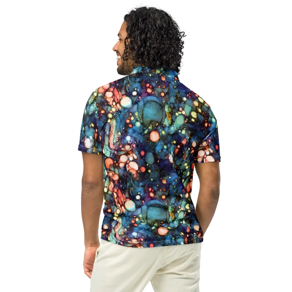 Blue Nebula Bloom on Men's Slim Fit Polo Shirt — Back
