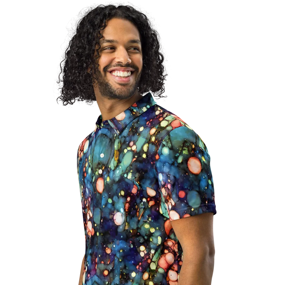 Blue Nebula Bloom on Men's Slim Fit Polo Shirt — Left Front