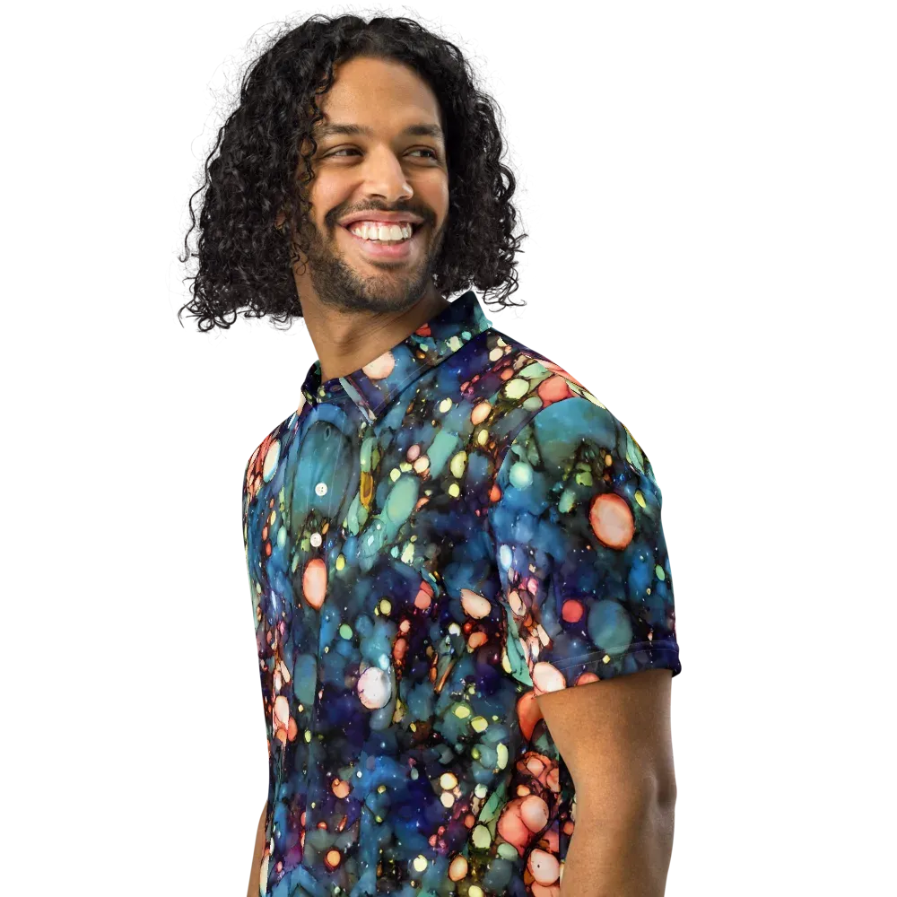 Blue Nebula Bloom on Men's Slim Fit Polo Shirt — Left Front
