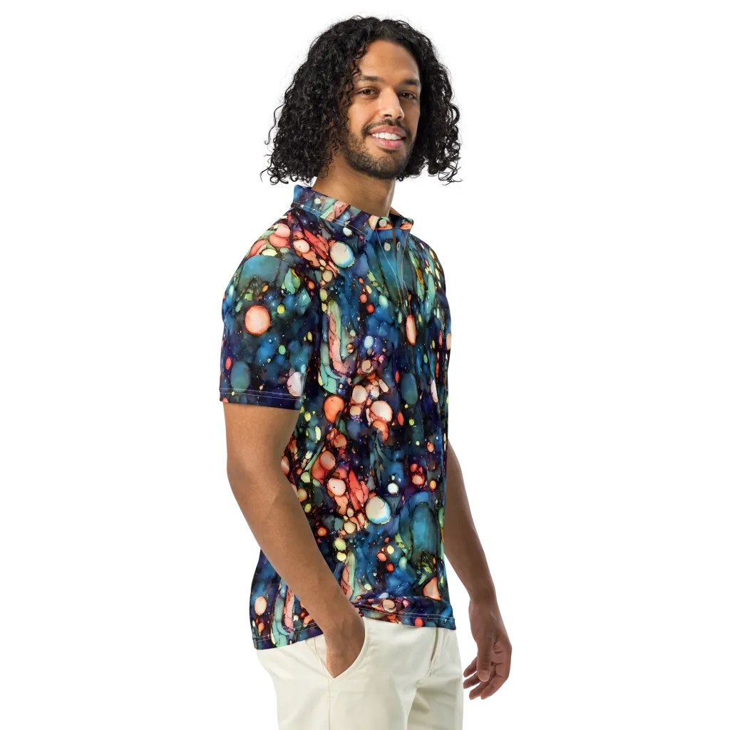 Blue Nebula Bloom on Men's Slim Fit Polo Shirt — Right Front