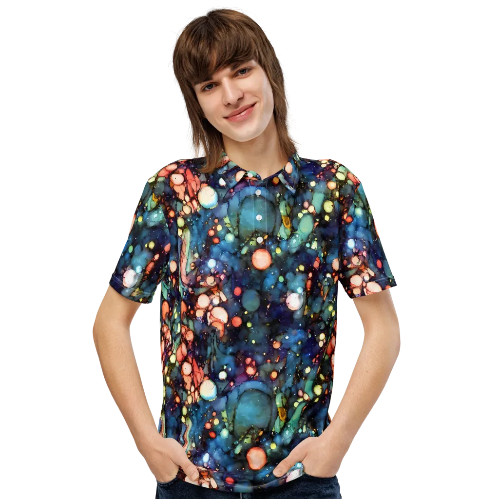 Blue Nebula Bloom on Men's Slim Fit Polo Shirt — Front