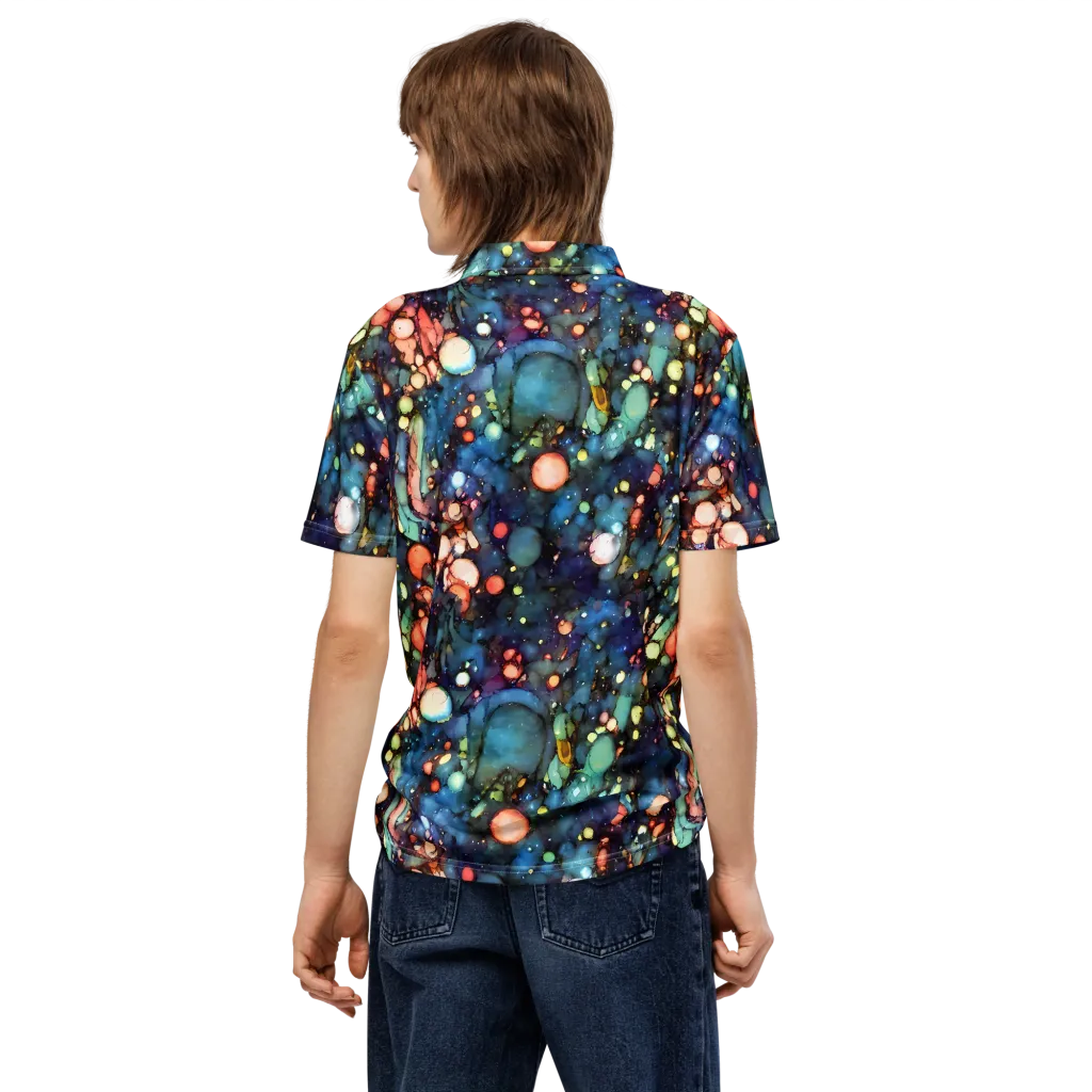 Blue Nebula Bloom on Men's Slim Fit Polo Shirt — Back