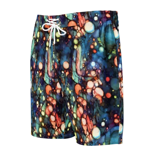 Blue Nebula Bloom on a Men's Board Shorts