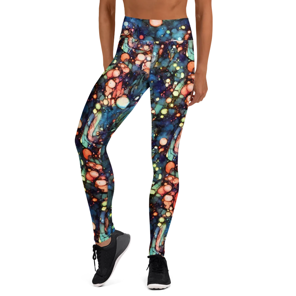 Blue Nebula Bloom on Yoga Leggings — Front