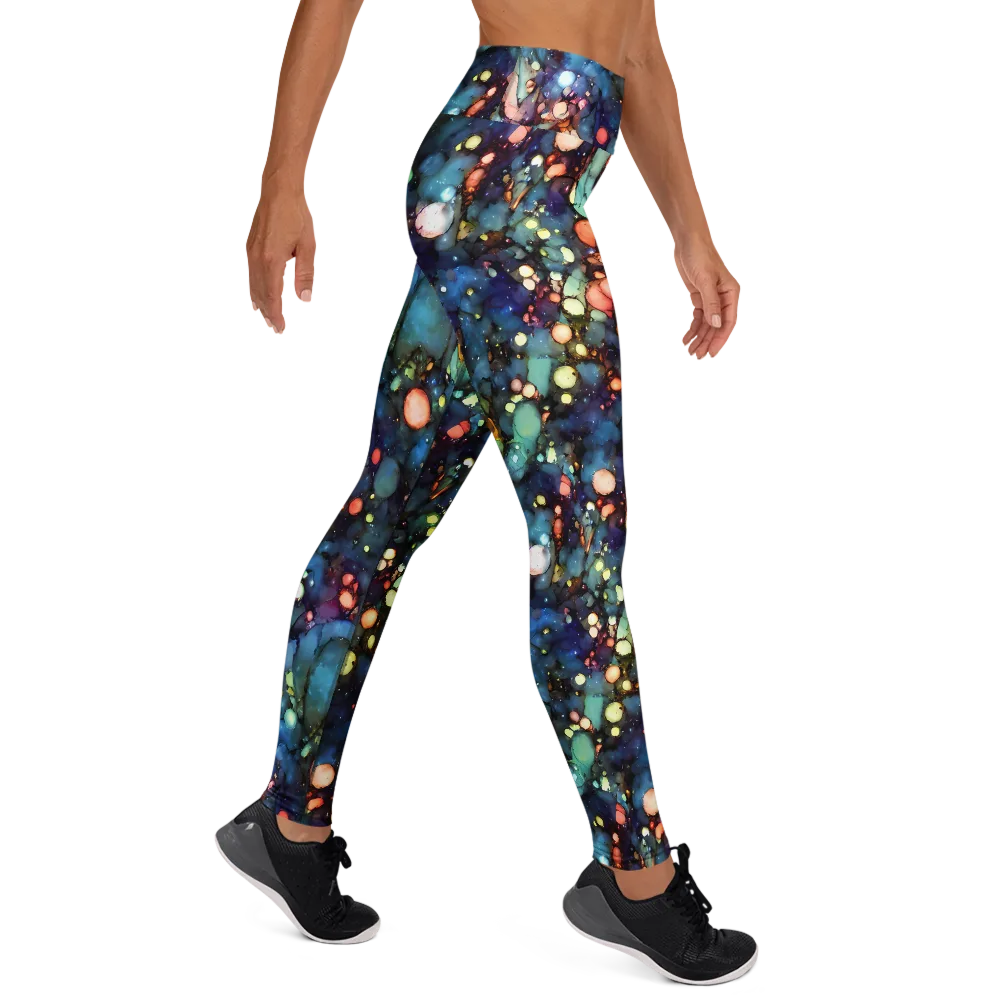 Blue Nebula Bloom on Yoga Leggings — Right