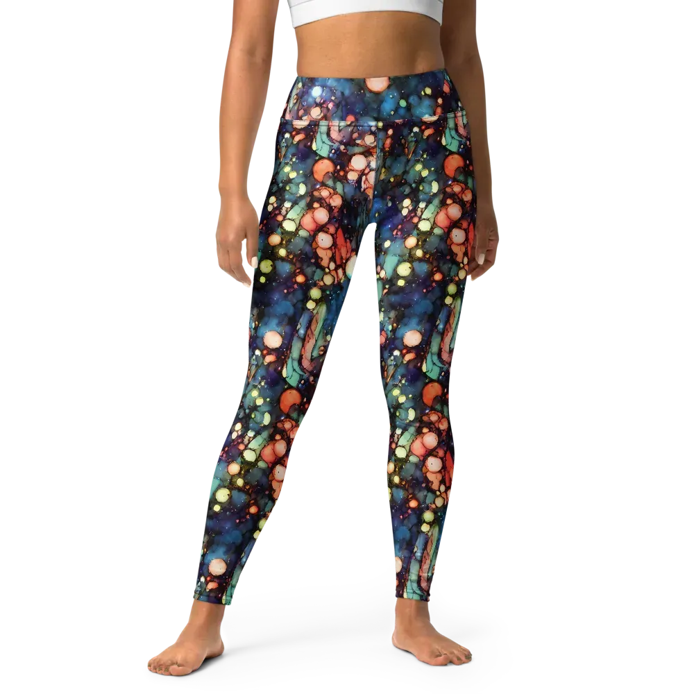 Blue Nebula Bloom on Yoga Leggings — Front