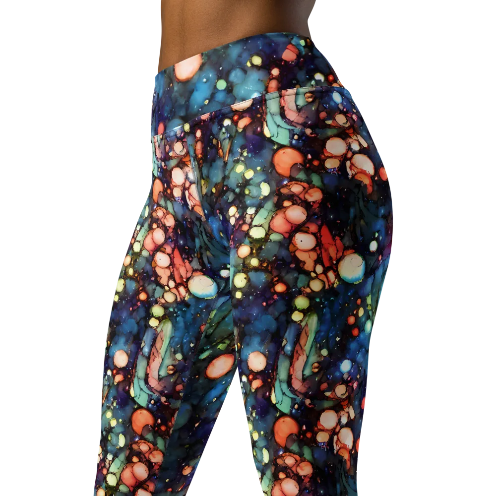 Blue Nebula Bloom on Yoga Leggings — Left Front