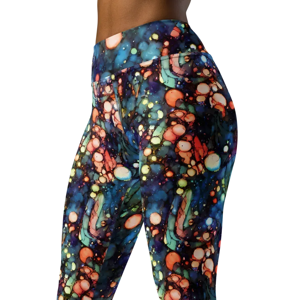 Blue Nebula Bloom on Yoga Leggings — Left Front